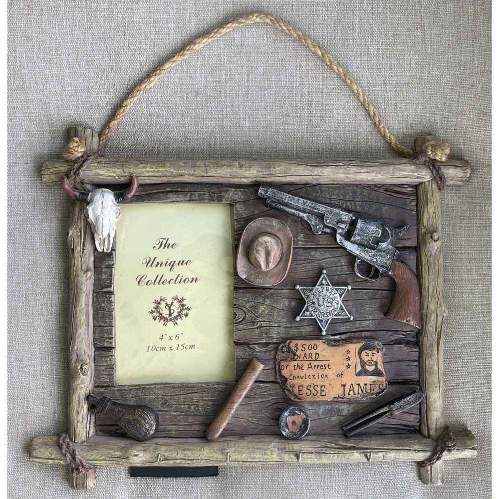 Old West Jesse James Distressed Cowboy Badge Photo Frame 4"x6" Western Express